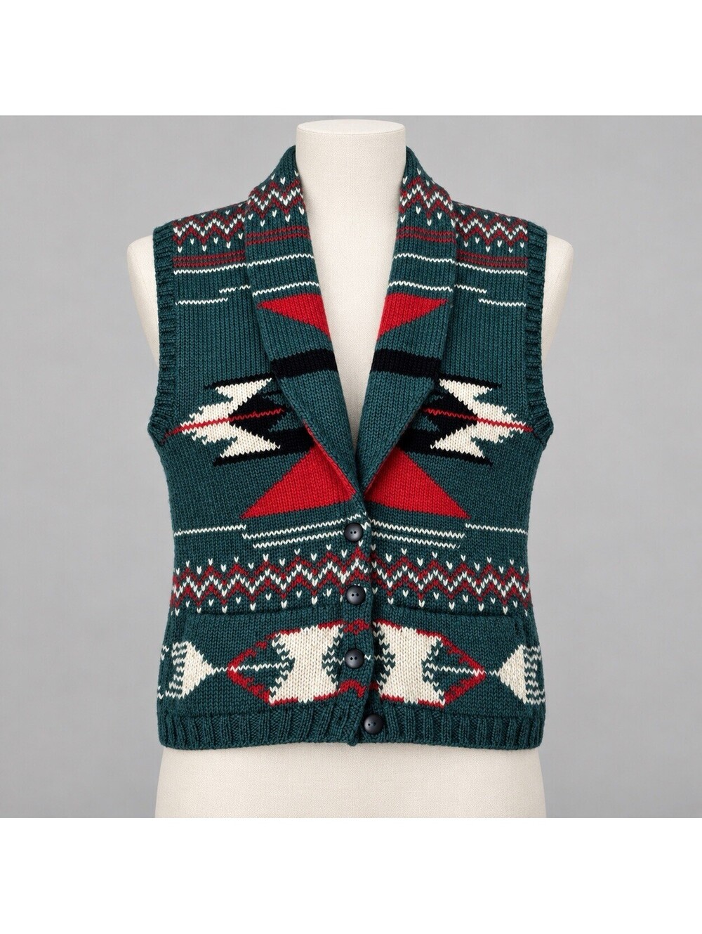 Vintage Roberta Frost Wool Vest S Hand Knit Uruguay Southwestern Art To Wear